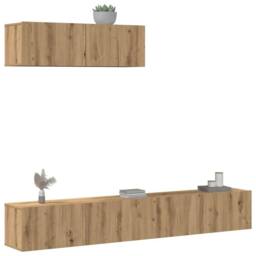 Berkfield Home Classic 3 Piece TV Cabinet Set Wall-mounted Artisan Oak Engineere in Brown - thumbnail 2
