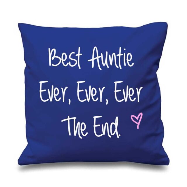 60 SECOND MAKEOVER Best Auntie Ever Ever Ever The End Cushion Cover in Blue - Size: 40 cm x 40 cm