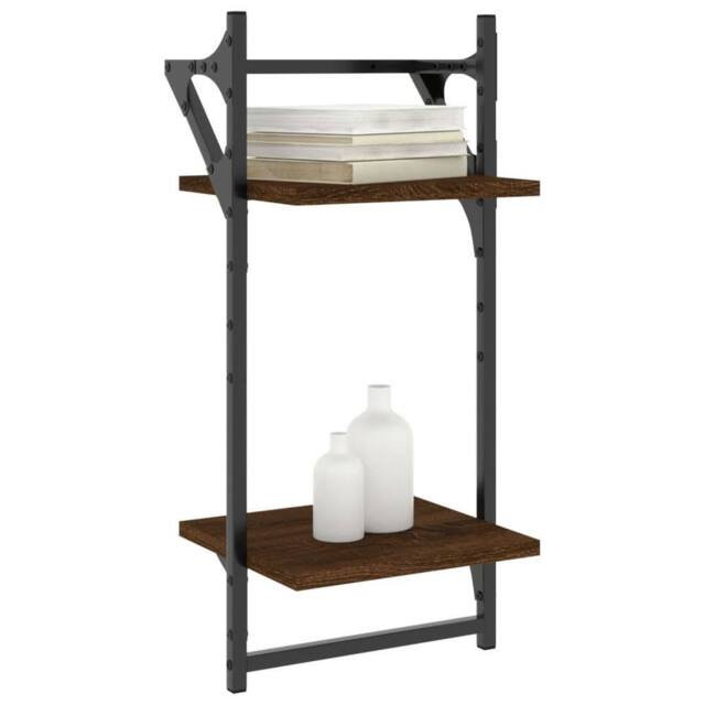 Berkfield Home Beautiful 2-Tier Wall Shelves with Bars 2 pcs Brown Oak 30x25x65 cm - Size: 30 x 25 x 65 cm - image 1