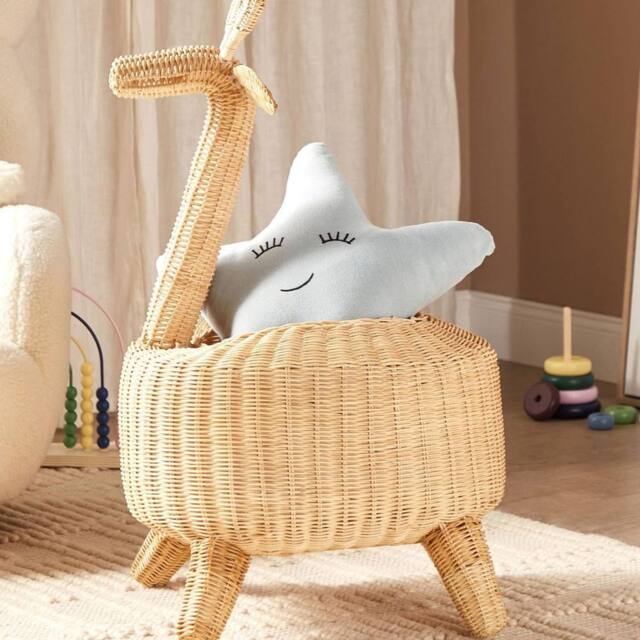 Wyld and Coco Wicker Giraffe Basket Natural Rattan Toy Hamper - image 1