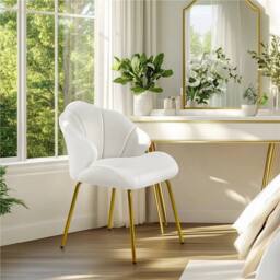 KORVIXA White Velvet Accent Chair, Vanity Chair in Warm White - Size: 100 cm x 100 cm - thumbnail 3