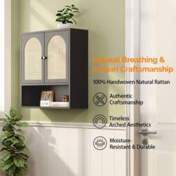 KORVIXA Black Bamboo Bathroom Wall Cabinet - Size: W900mm x H650mm - thumbnail 4