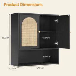 KORVIXA Black Bamboo Bathroom Wall Cabinet - Size: W900mm x H650mm - thumbnail 2
