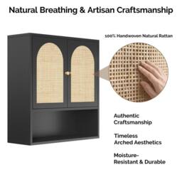 KORVIXA Black Bamboo Bathroom Wall Cabinet - Size: W900mm x H650mm - thumbnail 3