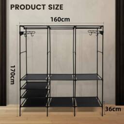 Dprodo Three Row Clothes Rack Large Floor Hangers in Black - thumbnail 4