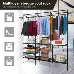 Dprodo Three Row Clothes Rack Large Floor Hangers in Black - thumbnail 2