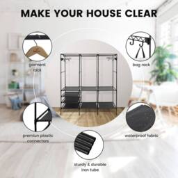 Dprodo Three Row Clothes Rack Large Floor Hangers in Black - thumbnail 3