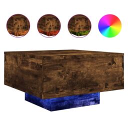 Berkfield Home Coffee Table with LED Lights Smoked Oak 55x55x31 cm in Brown - Size: 55 x 55 x 31 cm - thumbnail 2