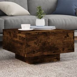Berkfield Home Coffee Table with LED Lights Smoked Oak 55x55x31 cm in Brown - Size: 55 x 55 x 31 cm - thumbnail 1