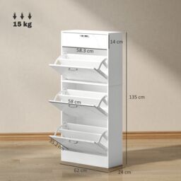 HOMCOM Shoe Cabinet w/ 4 Drawers Shoe Storage Organiser for 18 Pairs Black in White - thumbnail 3