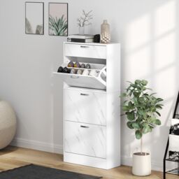 HOMCOM Shoe Cabinet w/ 4 Drawers Shoe Storage Organiser for 18 Pairs Black in White