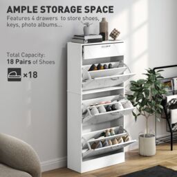 HOMCOM Shoe Cabinet w/ 4 Drawers Shoe Storage Organiser for 18 Pairs Black in White - thumbnail 4