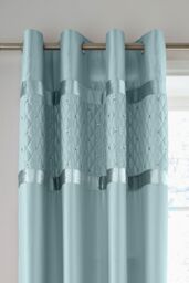 Catherine Lansfield 'Sequin Cluster' Lined Eyelet Curtains in Blue - Size: 168 cm width x 183 cm drop - thumbnail 2