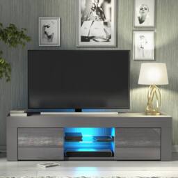 Mex Furniture LTD TV Unit Loom 130cm - Dark Grey with Gloss Doors & LED Lights - thumbnail 4
