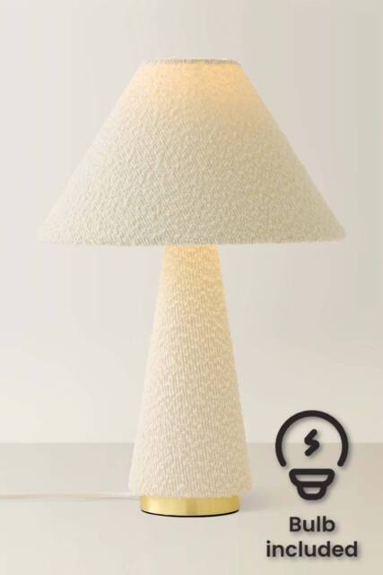 ValueLights Martha Conical Lamp Shade Velvet Boucle Fabric Table Lamp with Bulb in Cream - image 1