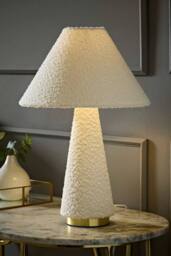 ValueLights Martha Conical Lamp Shade Velvet Boucle Fabric Table Lamp with Bulb in Cream - thumbnail 2