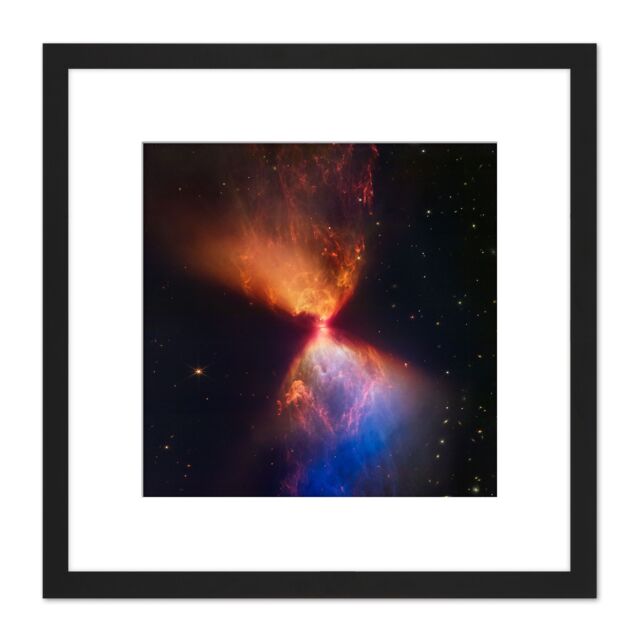 Artery8 NASA James Webb Telescope Catches Fiery Hourglass New Star Forms Protostar Square Wooden Framed Wall Art Print Picture 8X8 Inch in Black - image 1