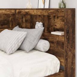 Berkfield Home Storage Headboard with Shelf Smoked oak 90 cm Engineered wood in Brown - thumbnail 4