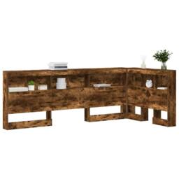 Berkfield Home Storage Headboard with Shelf Smoked oak 90 cm Engineered wood in Brown - thumbnail 3