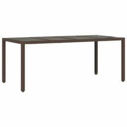 Berkfield Home Garden Table with Glass Top Brown 190x90x75 cm Poly Rattan - Size: 190 x 90 x 75 cm - thumbnail 6