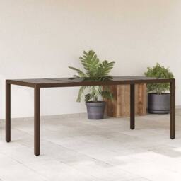Berkfield Home Garden Table with Glass Top Brown 190x90x75 cm Poly Rattan - Size: 190 x 90 x 75 cm - thumbnail 2
