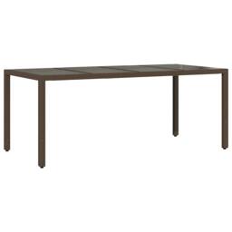 Berkfield Home Garden Table with Glass Top Brown 190x90x75 cm Poly Rattan - Size: 190 x 90 x 75 cm - thumbnail 3
