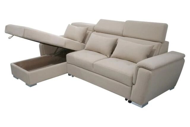 Interior Emporium Ltd Antonio Velvet Corner Sofa Bed with Storage & USB - Universal Sofa - Left/Right Sofa (Beige) in Beige - image 1