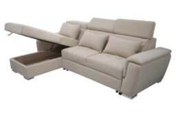 Interior Emporium Ltd Antonio Velvet Corner Sofa Bed with Storage & USB - Universal Sofa - Left/Right Sofa (Beige) in Beige - thumbnail 1