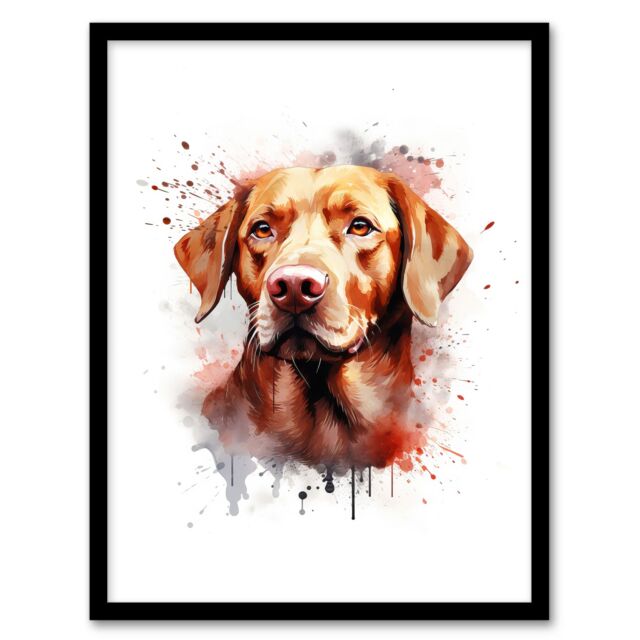 "Artery8 Wall Art Print Red Labrador Retriever Lovers Gift Watercolour Pet Portrait Painting Artwork Art Framed - Size: W12"" x H16""" - image 1