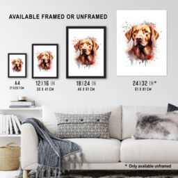 "Artery8 Wall Art Print Red Labrador Retriever Lovers Gift Watercolour Pet Portrait Painting Artwork Art Framed - Size: W12"" x H16""" - thumbnail 3