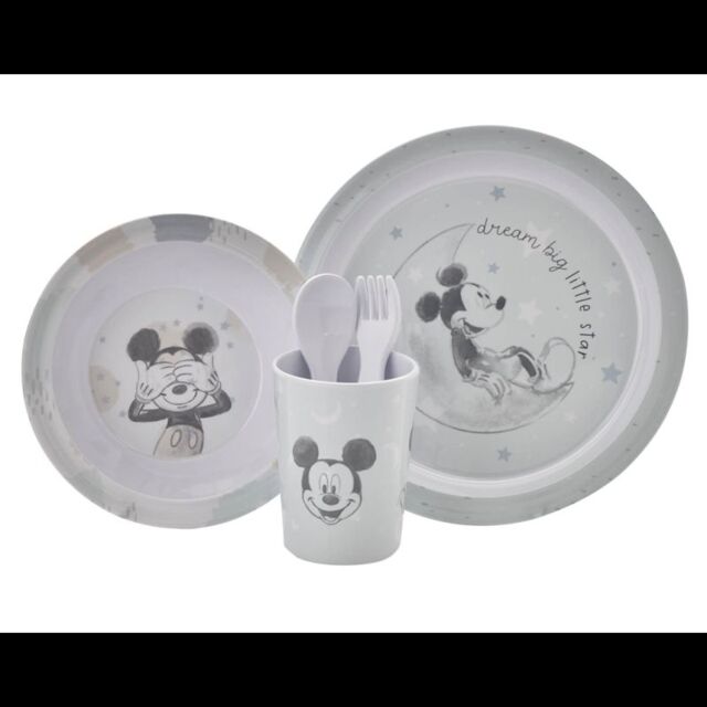 Disney Mickey Baby 5 Piece Melamine Feeding Set Cup Bowl Plate Cutlery Blue - image 1