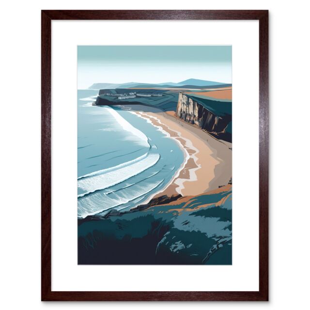 "Artery8 Wall Art Print Rhossili Bay Cliffs Over Beach Coastal Landscape Artwork Framed 9X7 Inch in Brown - Size: W7"" x H9""" - image 1