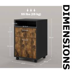 FURNOS 2 Drawer Portable Rolling Filing Cabinet With Shelf in Brown - thumbnail 9