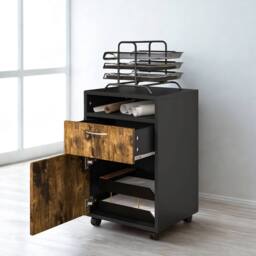 FURNOS 2 Drawer Portable Rolling Filing Cabinet With Shelf in Brown - thumbnail 3