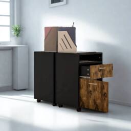 FURNOS 2 Drawer Portable Rolling Filing Cabinet With Shelf in Brown - thumbnail 4