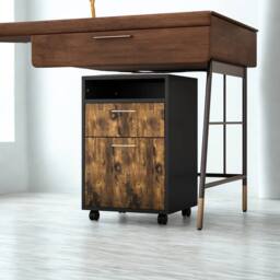FURNOS 2 Drawer Portable Rolling Filing Cabinet With Shelf in Brown - thumbnail 7