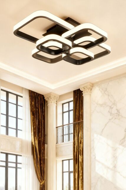 Living and Home Contemporary LED Light-adjusted Semi Flush Ceiling Light in Black - image 1