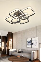 Living and Home Contemporary LED Light-adjusted Semi Flush Ceiling Light in Black - thumbnail 2