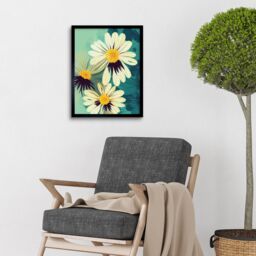 "Artery8 Wall Art Print Abstract Daisy Blossoms Flowers Painting Art Framed in Black - Size: W12"" x H16""" - thumbnail 2