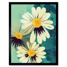 "Artery8 Wall Art Print Abstract Daisy Blossoms Flowers Painting Art Framed in Black - Size: W12"" x H16""" - thumbnail 1