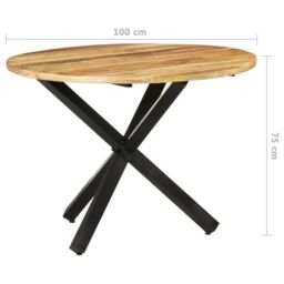 Berkfield Home Dining Table Round 100x100x75 cm Rough Mango Wood in Brown - Size: 100 x 100 x 75 cm - thumbnail 6