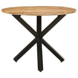 Berkfield Home Dining Table Round 100x100x75 cm Rough Mango Wood in Brown - Size: 100 x 100 x 75 cm - thumbnail 2