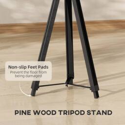HOMCOM Industrial Tripod Floor Lamp Wood Height Adjustable Spotlight, Black - Size: 140 cm - thumbnail 6