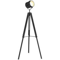 HOMCOM Industrial Tripod Floor Lamp Wood Height Adjustable Spotlight, Black - Size: 140 cm - thumbnail 2