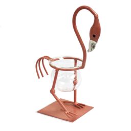 KDMD Hydroponic Home Decor - Pink Metal Flamingo Des 1 in Maroon
