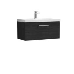 Balterley Bathroom 1 Soft Close Drawer Wall Hung Vanity Unit Basin, Black, 800mm in Black - thumbnail 1