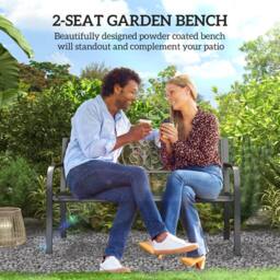 OUTSUNNY Metal Garden Bench 2 Seater Porch Patio Park Chair Seat Outdoor Relax in Black - thumbnail 4
