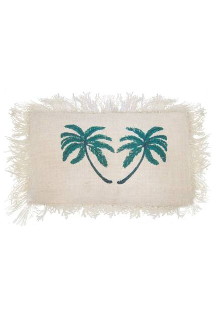 KDMD Linen Cushion Cover 30x50cm Palm Tree with Fringe in Off-White - Size: 30x50 cm - image 1