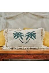KDMD Linen Cushion Cover 30x50cm Palm Tree with Fringe in Off-White - Size: 30x50 cm - thumbnail 2
