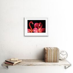 "Artery8 Wall Art Print Pink Flamingo Bird Group Framed in White - Size: W7"" x H9""" - thumbnail 2